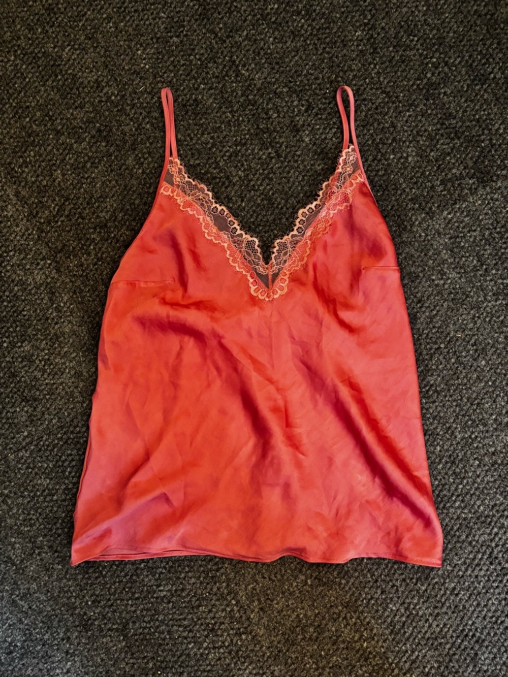 PINK Victoria's Secret Red Lace Trim Satin Cami